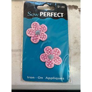Sew Perfect Iron On Applies Pink Polka Dot Flowers Shiny 1 1/8"  NEW